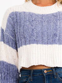 WOMEN'S LONG SLEEVE COLORBLOCK KNIT PULLOVER CROP SWEATER