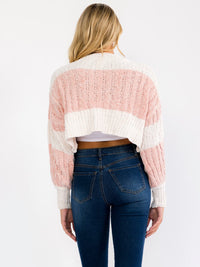 WOMEN'S LONG SLEEVE COLORBLOCK KNIT PULLOVER CROP SWEATER