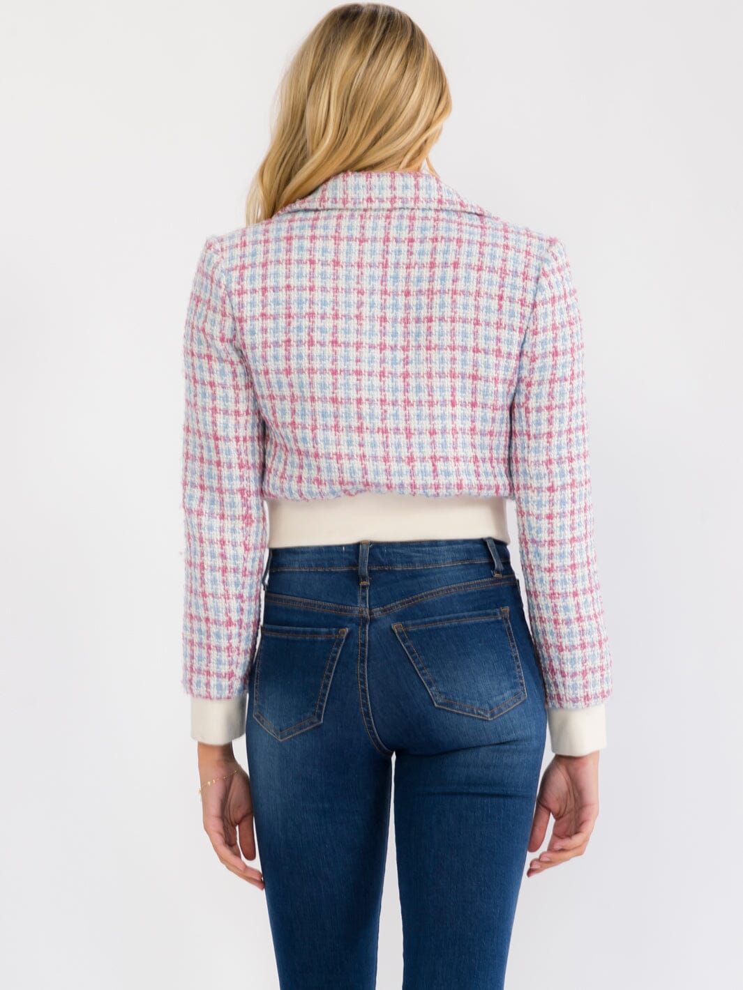WOMEN'S LONG SLEEVE BUTTON UP FRONT POCKET MULTI TWEED JACKET