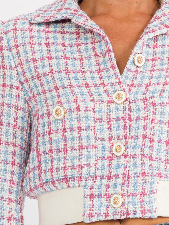WOMEN'S LONG SLEEVE BUTTON UP FRONT POCKET MULTI TWEED JACKET