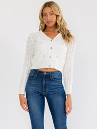 WOMEN'S LONG SLEEVE BUTTON UP FLORAL EMBROIDERY KNIT SWEATER