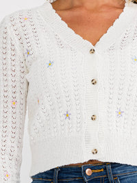 WOMEN'S LONG SLEEVE BUTTON UP FLORAL EMBROIDERY KNIT SWEATER