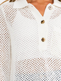 WOMEN'S LONG SLEEVE BUTTON CLOSURE FRONT POCKET PULLOVER KNIT SWEATER