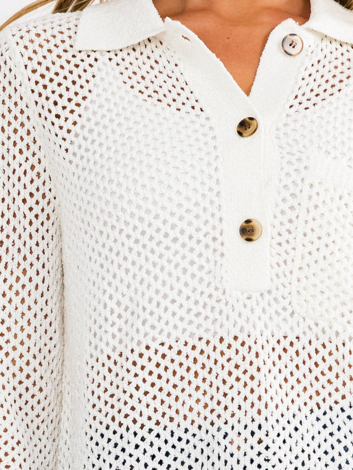 WOMEN'S LONG SLEEVE BUTTON CLOSURE FRONT POCKET PULLOVER KNIT SWEATER