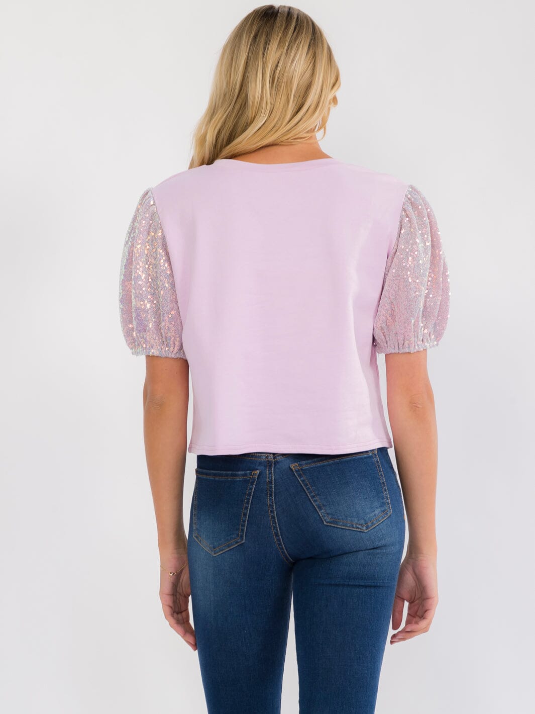 WOMEN'S SHORT PUFF SLEEVE SEQUINS ICE CREAM TOP