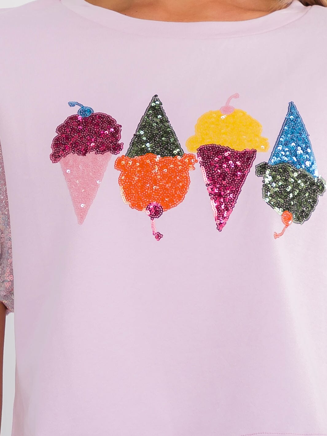WOMEN'S SHORT PUFF SLEEVE SEQUINS ICE CREAM TOP