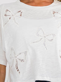 WOMEN'S SHORT SLEEVE LACE BOWS BASIC SHIRT