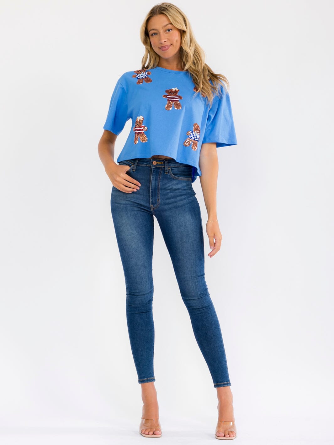 WOMEN'S SHORT SLEEVE SEQUINS GRAPHIC TOP