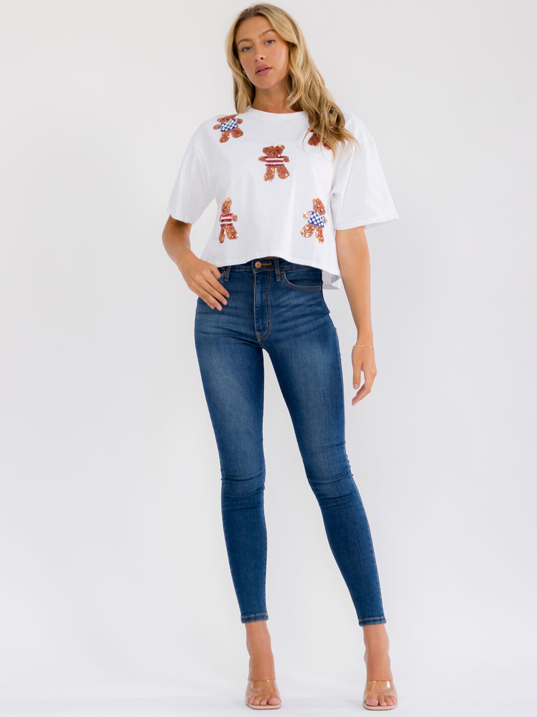 WOMEN'S SHORT SLEEVE SEQUINS GRAPHIC TOP