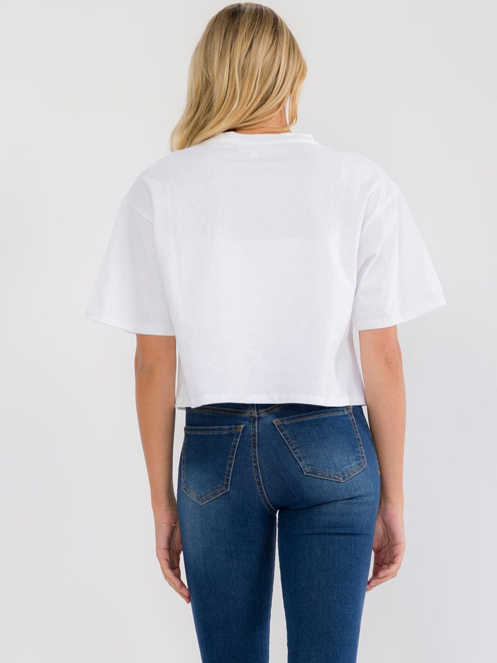 WOMEN'S SHORT SLEEVE SEQUINS GRAPHIC TOP