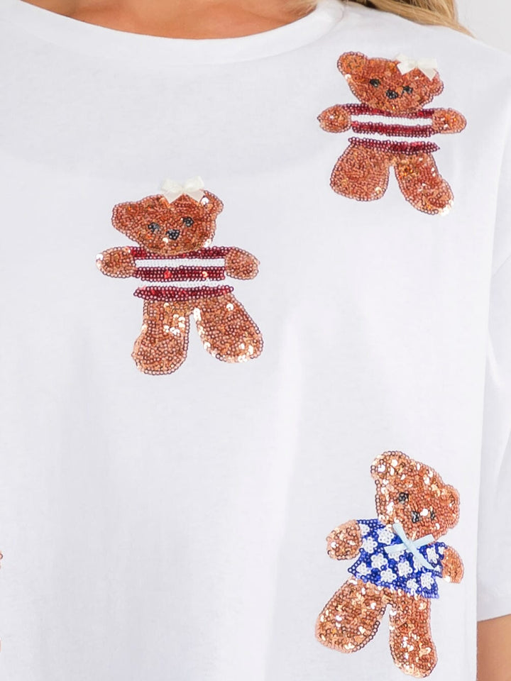 WOMEN'S SHORT SLEEVE SEQUINS GRAPHIC TOP