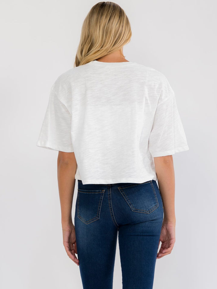 WOMEN'S SHORT SLEEVE EASTER PRINT BASIC SHIRT