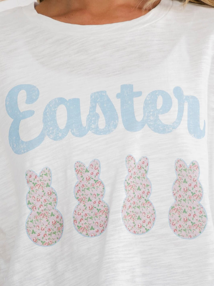 WOMEN'S SHORT SLEEVE EASTER PRINT BASIC SHIRT