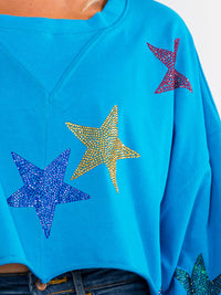 WOMEN'S LONG SLEEVE SEQUINS STARS PRINT PULLOVER SWEATER