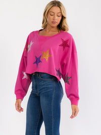 WOMEN'S LONG SLEEVE SEQUINS STARS PRINT PULLOVER SWEATER