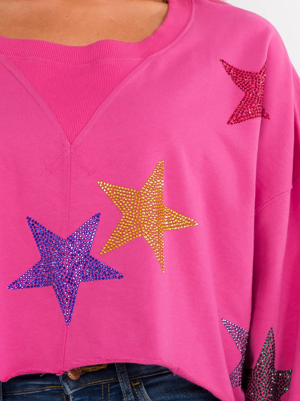 WOMEN'S LONG SLEEVE SEQUINS STARS PRINT PULLOVER SWEATER