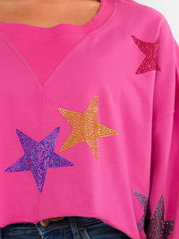 WOMEN'S LONG SLEEVE SEQUINS STARS PRINT PULLOVER SWEATER