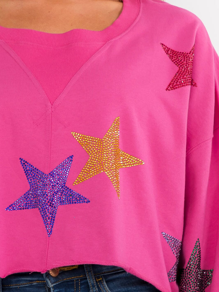 WOMEN'S LONG SLEEVE SEQUINS STARS PRINT PULLOVER SWEATER