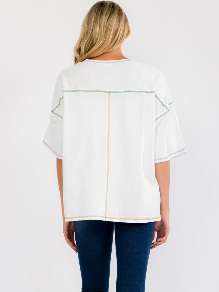 WOMEN'S SHORT SLEEVE MARDI GRAS OVERSIZED TOP