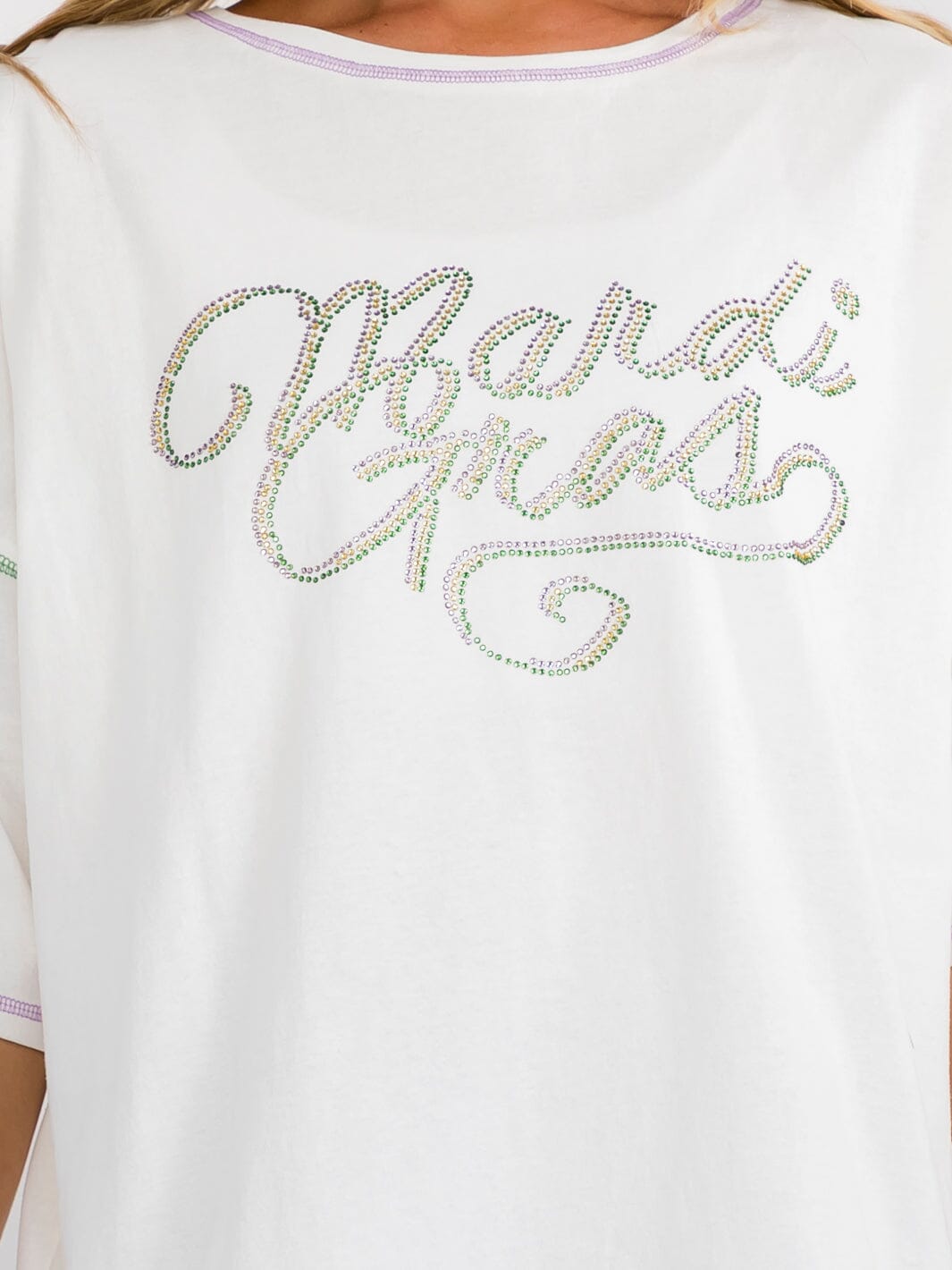 WOMEN'S SHORT SLEEVE MARDI GRAS OVERSIZED TOP