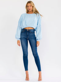 WOMEN'S SHORT SLEEVE SOLID BUBBLE BOTTOM HEM TOP