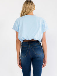 WOMEN'S SHORT SLEEVE BUBBLE HEM PEARL DETAILED TOP