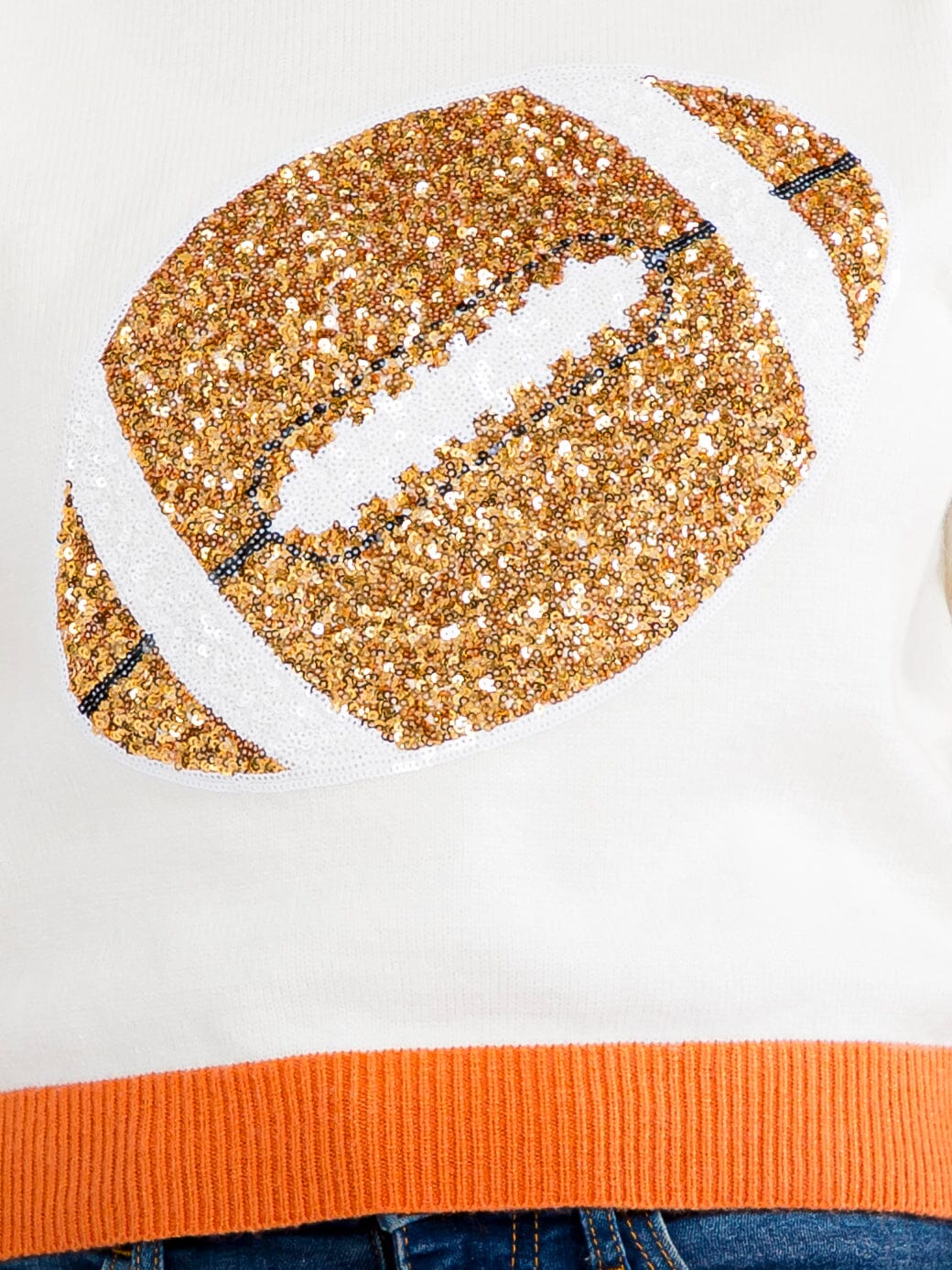WOMEN'S SHORT SLEEVE COLORBLOCK GAME DAY SEQUINS GRAPHIC KNIT TOP