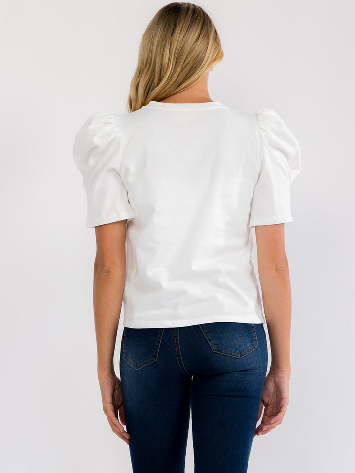 WOMEN'S SHORT PUFF SLEEVE SEQUNS GRAPHIC TOP