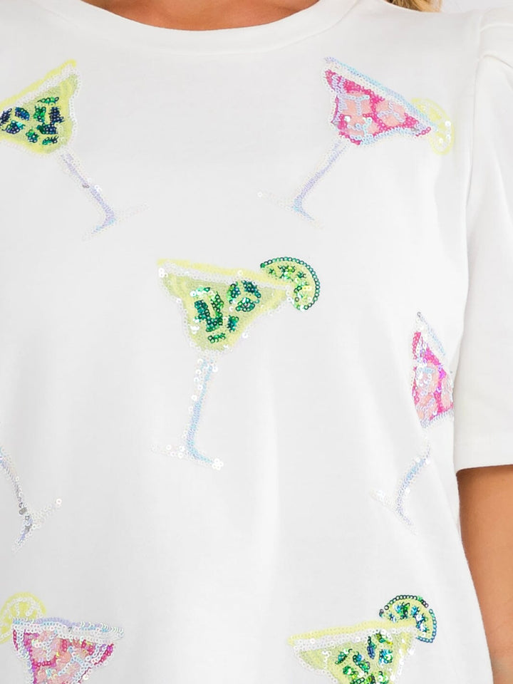 WOMEN'S SHORT PUFF SLEEVE SEQUNS GRAPHIC TOP