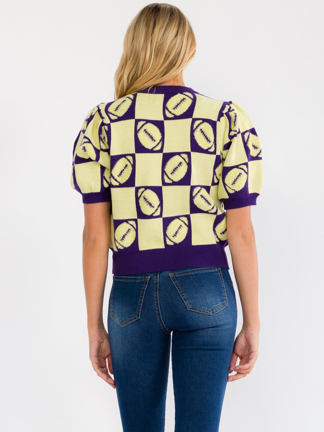 WOMEN'S SHORT SLEEVE COLORBLOCK GAME DAY GRAPHIC KNIT TOP