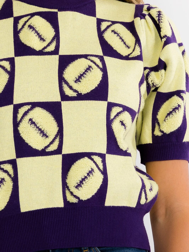 WOMEN'S SHORT SLEEVE COLORBLOCK GAME DAY GRAPHIC KNIT TOP