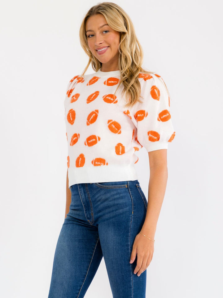 WOMEN'S SHORT SLEEVE COLORBLOCK GAME DAY GRAPHIC KNIT TOP