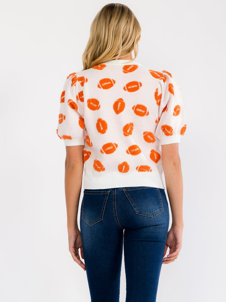 WOMEN'S SHORT SLEEVE COLORBLOCK GAME DAY GRAPHIC KNIT TOP