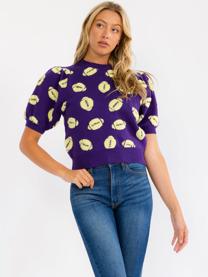WOMEN'S SHORT SLEEVE COLORBLOCK GAME DAY GRAPHIC KNIT TOP