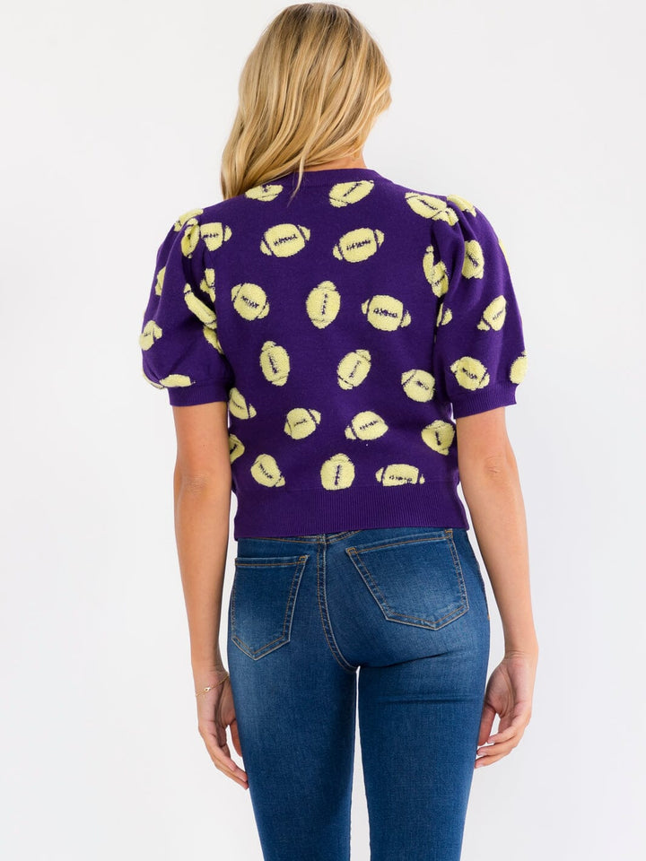 WOMEN'S SHORT SLEEVE COLORBLOCK GAME DAY GRAPHIC KNIT TOP