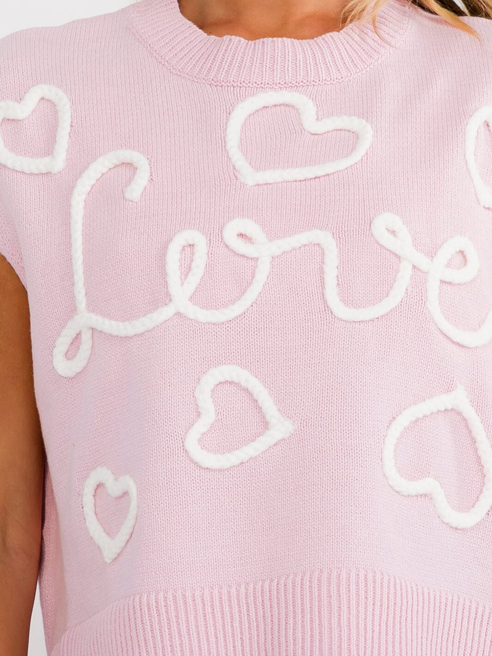 WOMEN'S SLEEVELESS HEART LOVE KNIT TOP