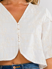 WOMEN'S SHORT SLEEVE BUTTON UP STITCHED DETAILED TOP