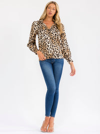 WOMEN'S LONG SLEEVE BUTTON UP ANIMAL PRINT BLOUSE
