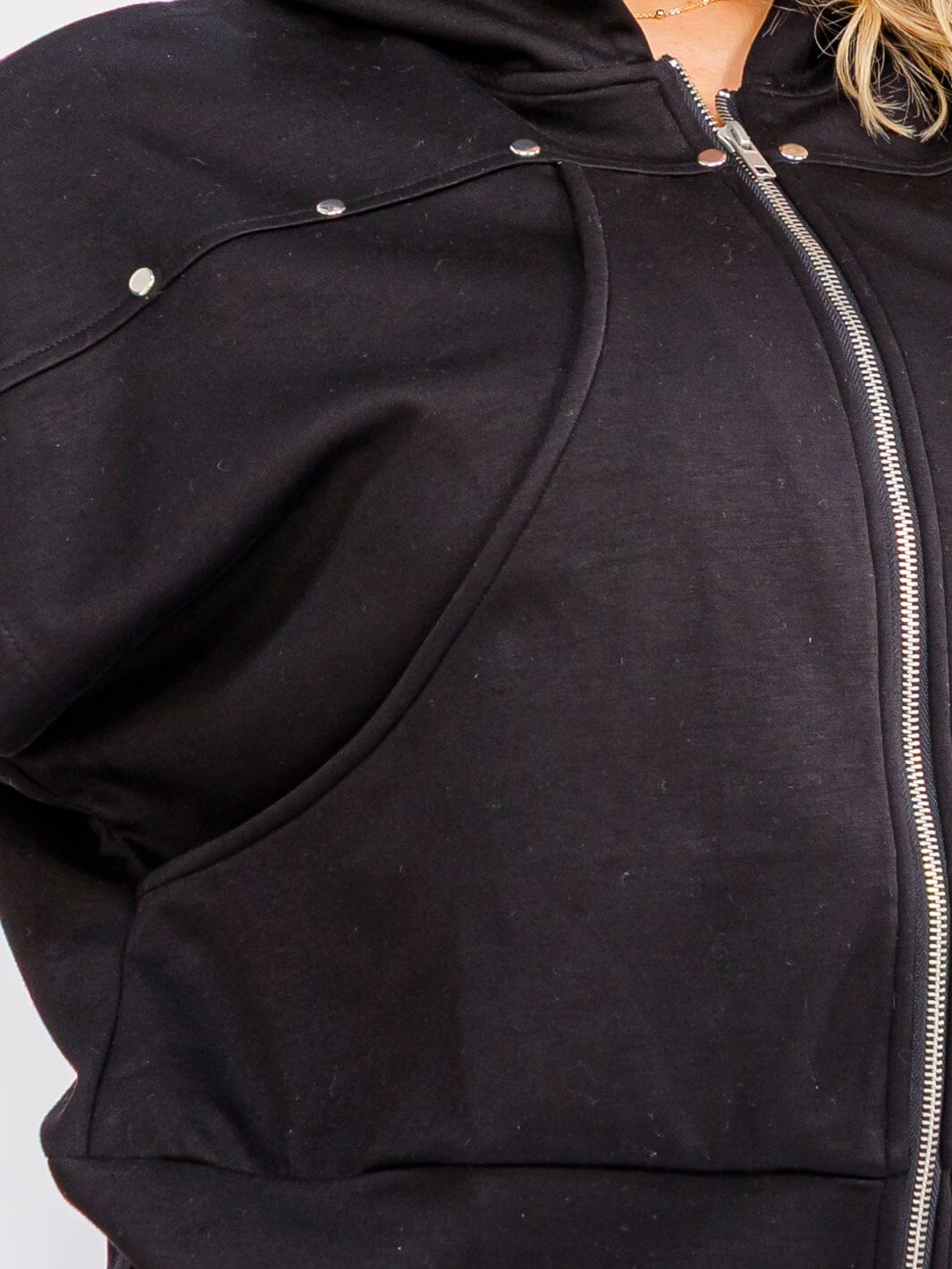 PLUS SIZE SHORT SLEEVE ZIP UP FRONT POCKETS HOODED TOP
