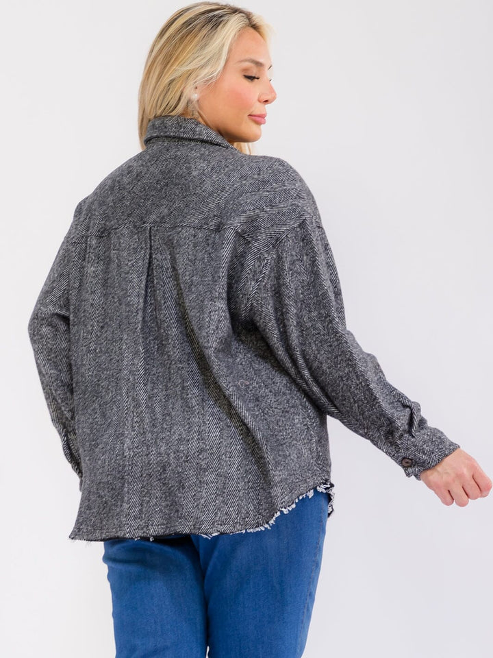PLUS SIZE LONG SLEEVE BUTTON UP FRONT POCKETS JACKET