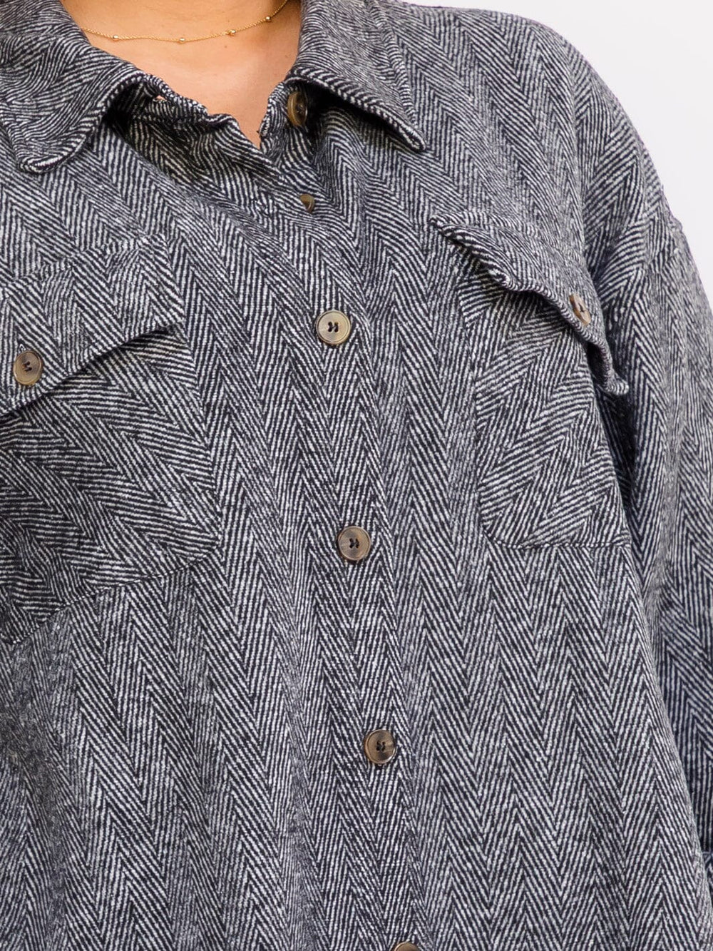PLUS SIZE LONG SLEEVE BUTTON UP FRONT POCKETS JACKET