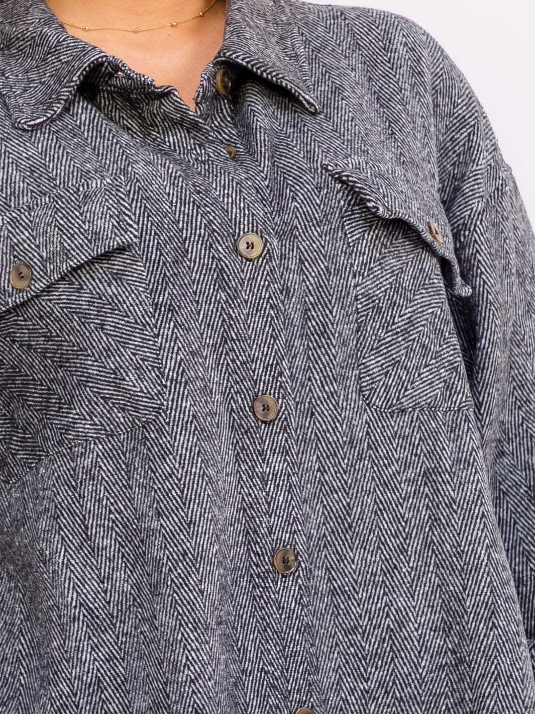 PLUS SIZE LONG SLEEVE BUTTON UP FRONT POCKETS JACKET