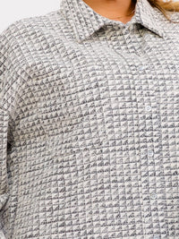 PLUS SIZE LONG SLEEVE BUTTON UP FRONT POCKETS SHIMMER TWEED JACKET