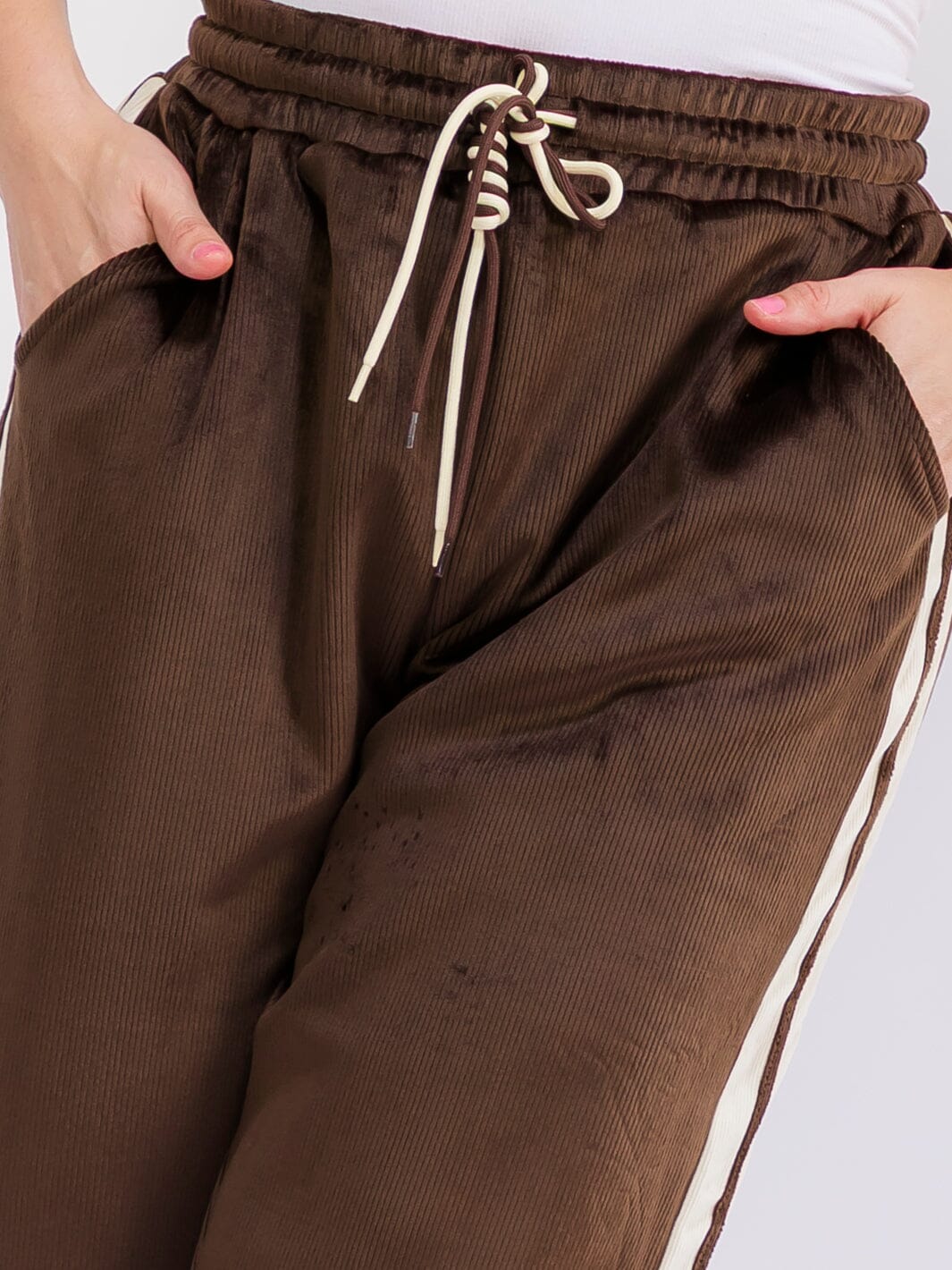 PLUS SIZE ELASTIC WAIST FRONT POCKETS JOGGER LEG RIBBED PANTS