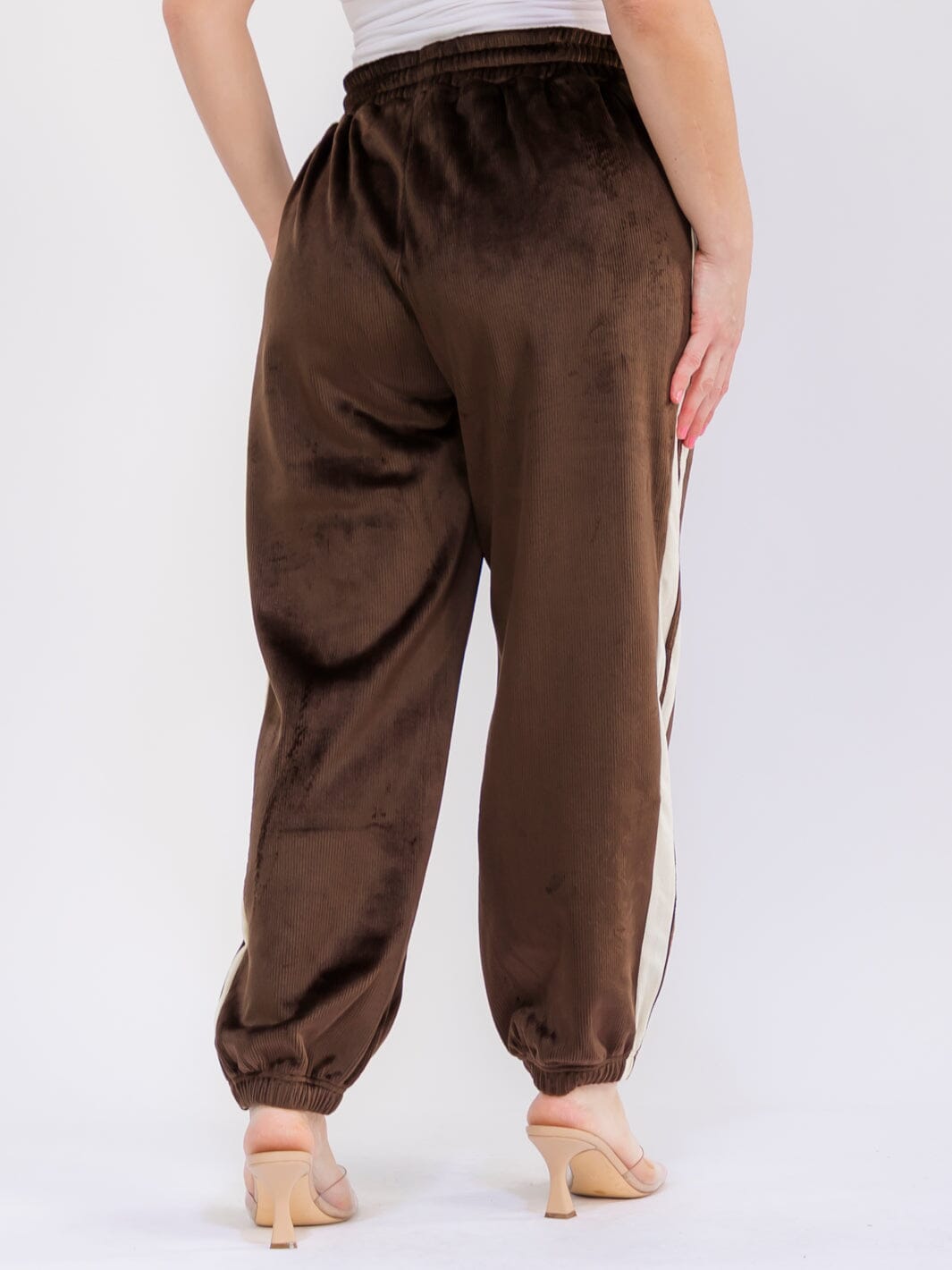 PLUS SIZE ELASTIC WAIST FRONT POCKETS JOGGER LEG RIBBED PANTS