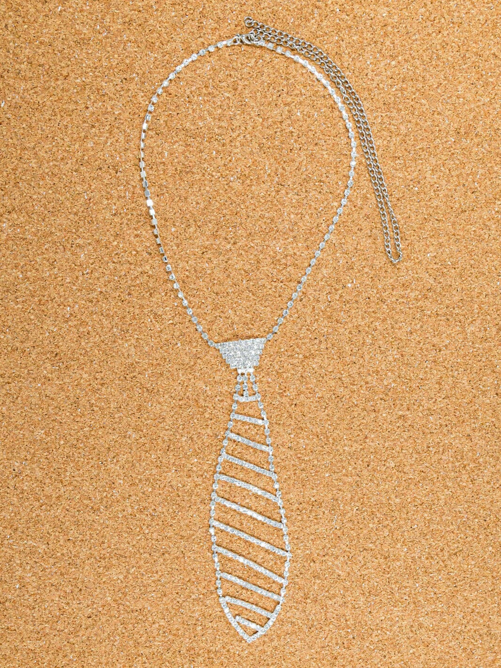 FASHION SILVER RHINESTONES NECKTIE NECKLACE