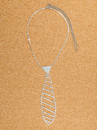 FASHION SILVER RHINESTONES NECKTIE NECKLACE