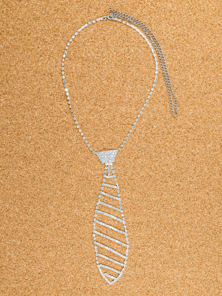 FASHION SILVER RHINESTONES NECKTIE NECKLACE