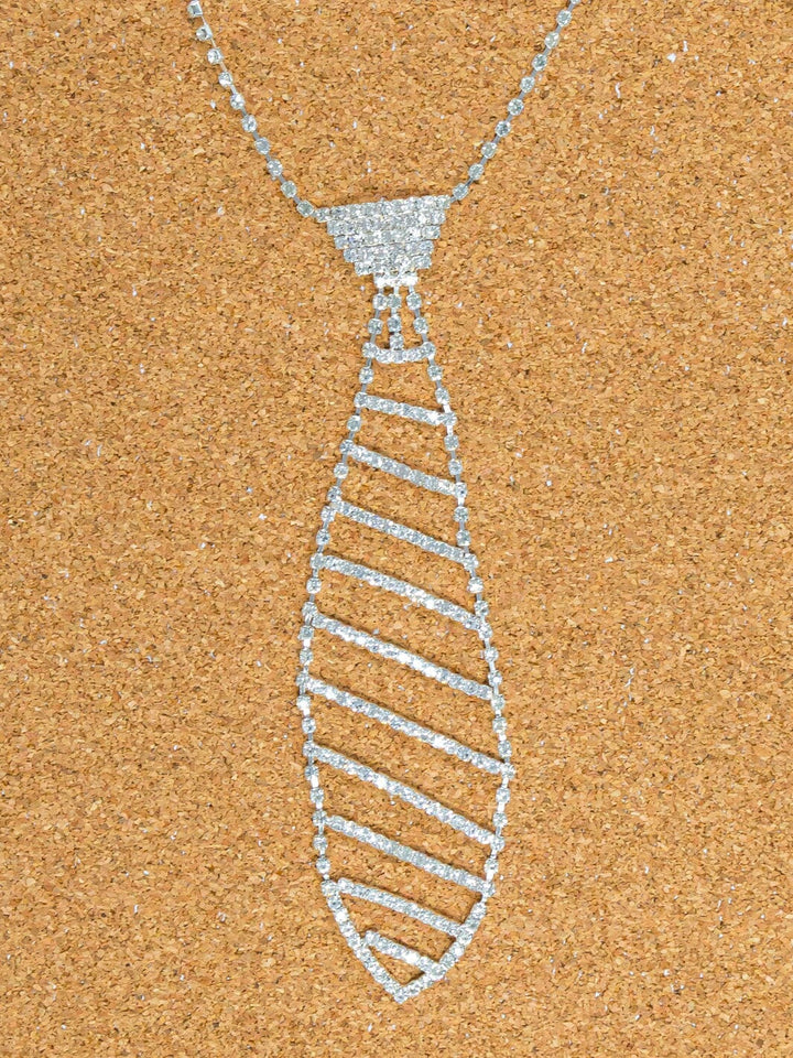 FASHION SILVER RHINESTONES NECKTIE NECKLACE