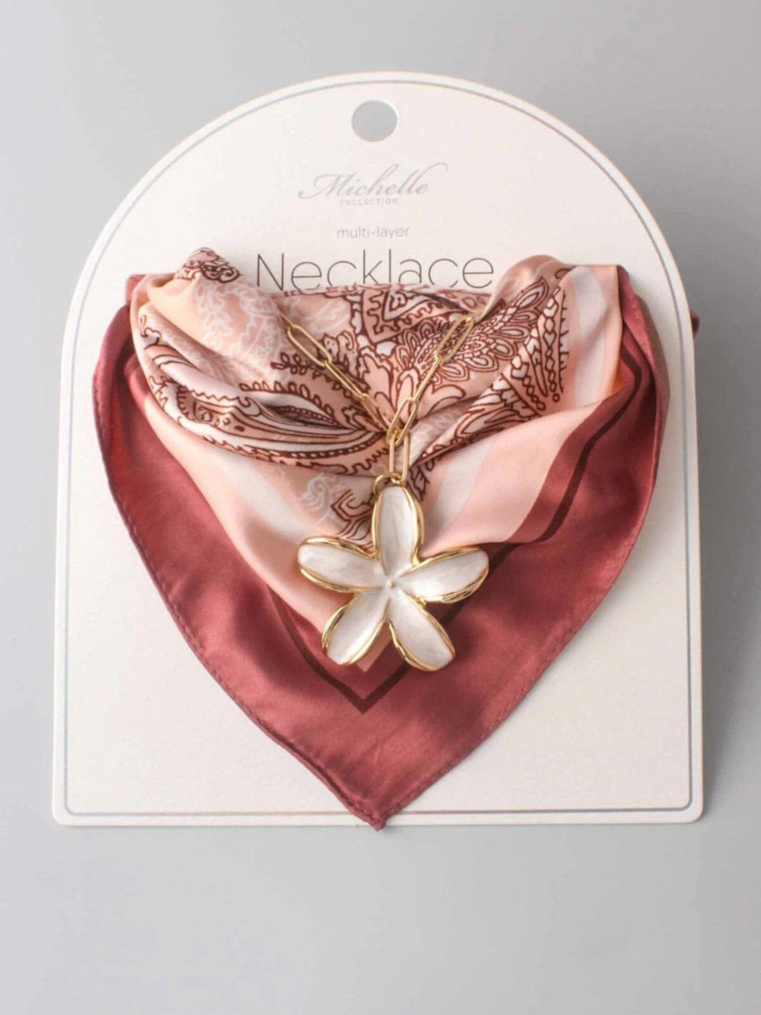 FASHION MULTI LAYER BANDANA FLOWER PENDANT NECKLACE